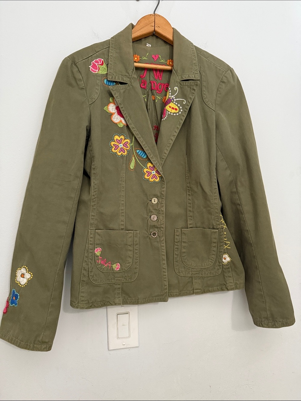 Johnny Was Olive Green Embroidered Floral Blazer Cottagecore Art To Wear Boho